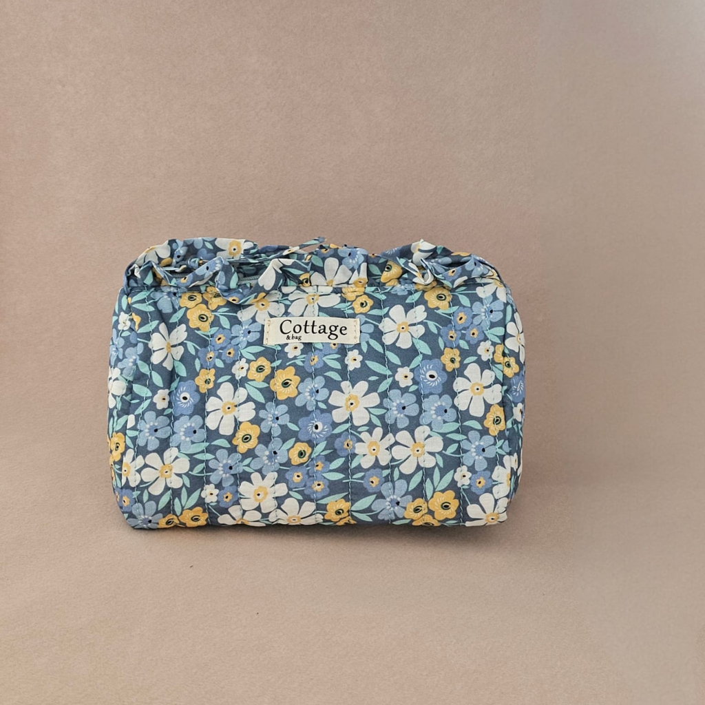 Trousse maquillage froufrou 100 % coton  : Léopard fleuri marron