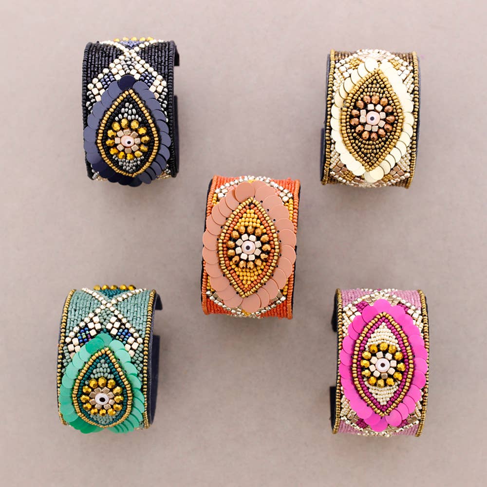 Bracelet ajustable à paillettes Turkish Eye: Noir