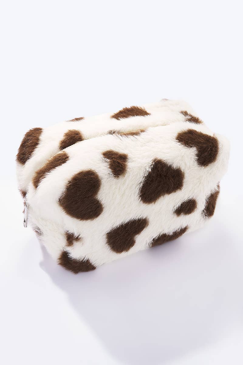 Trousse fausse fourrure motif cœur CY208-210JH: Blanc / 100% Polyester