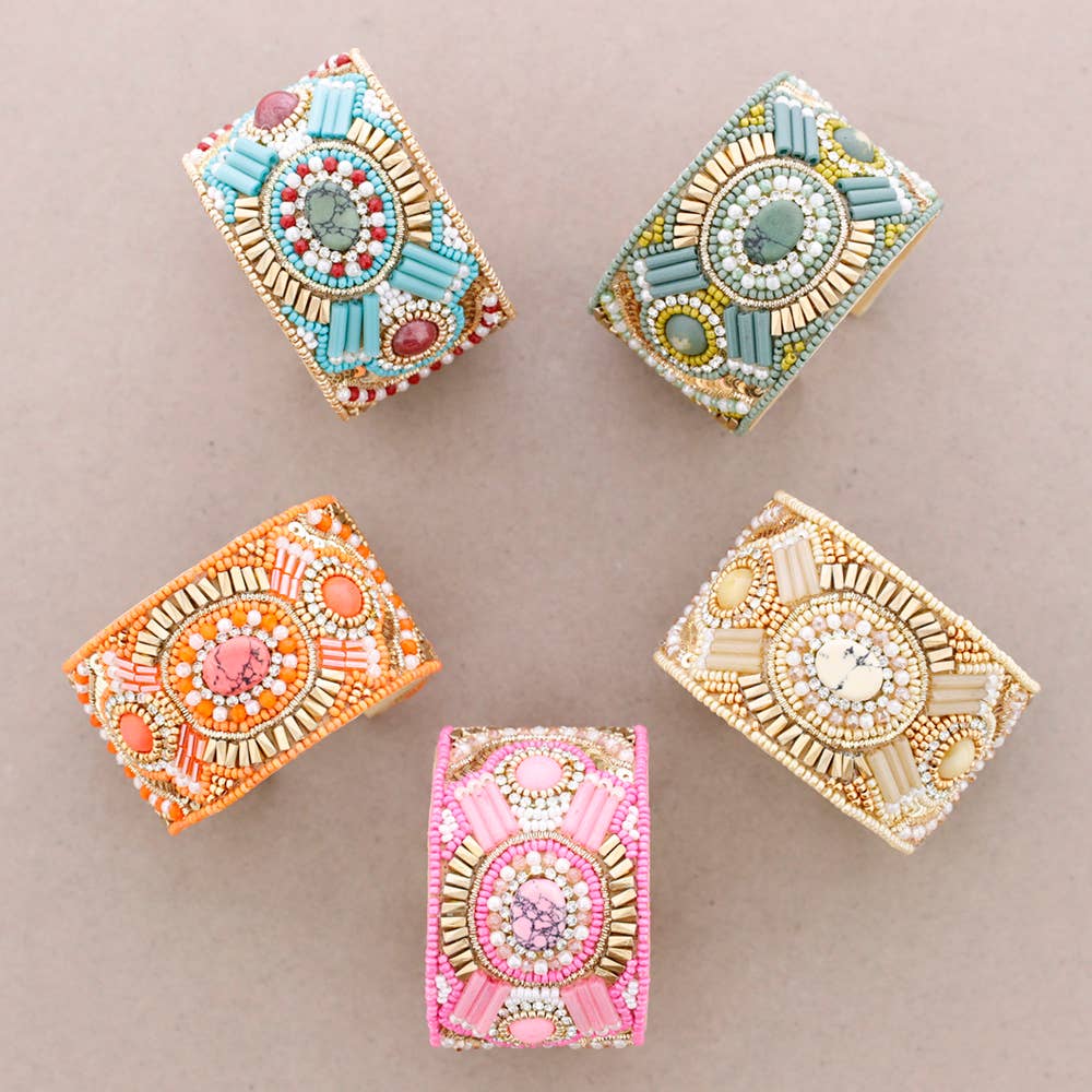 Bracelet ajustable en perles ethniques: Bleu