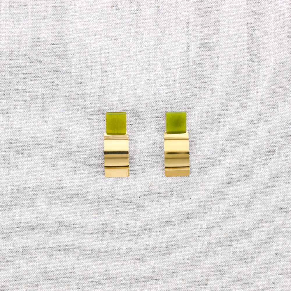 Boucles d'oreilles géométriques en acier: Vert olive
