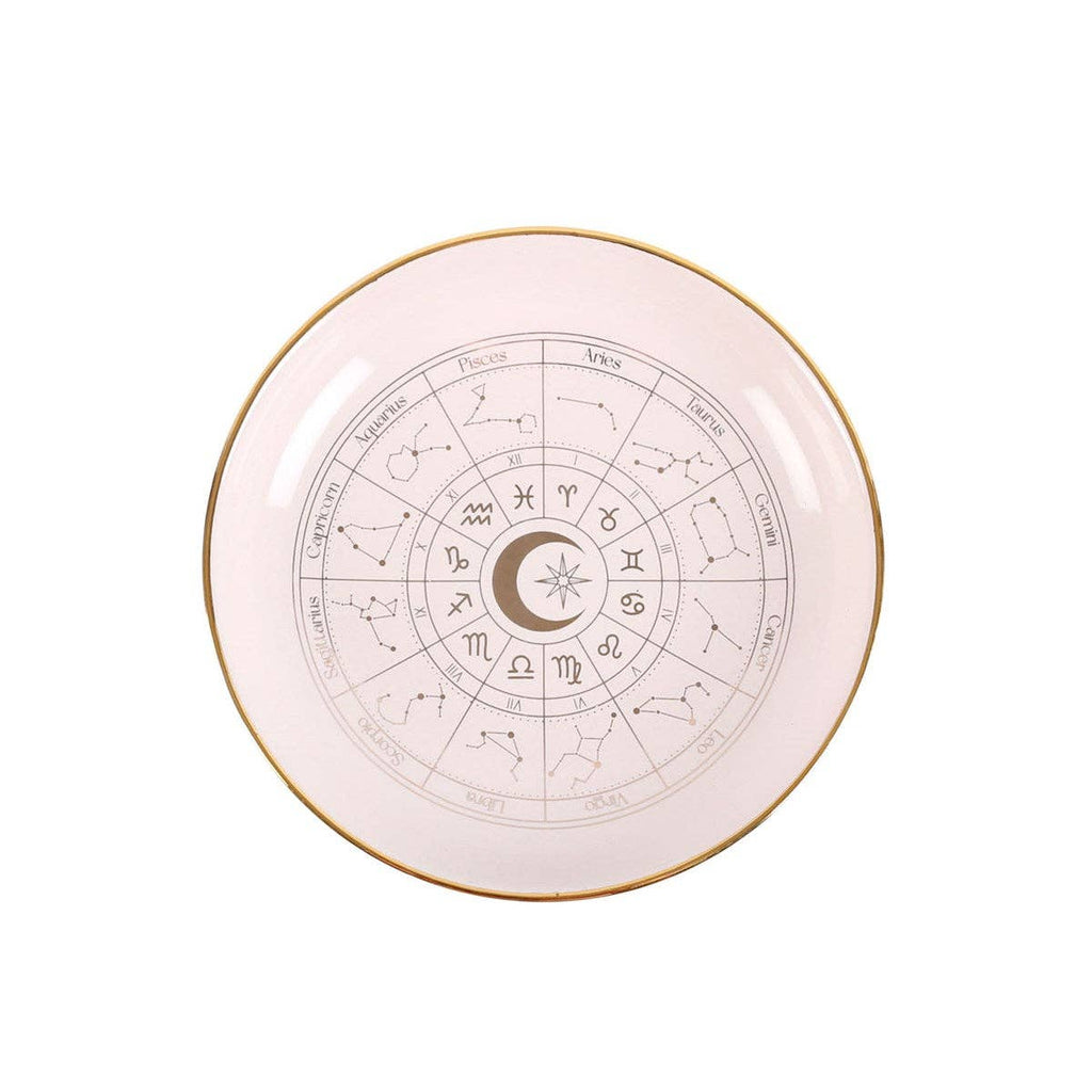 Plat à babioles en forme de roue astrologique blanc cassé