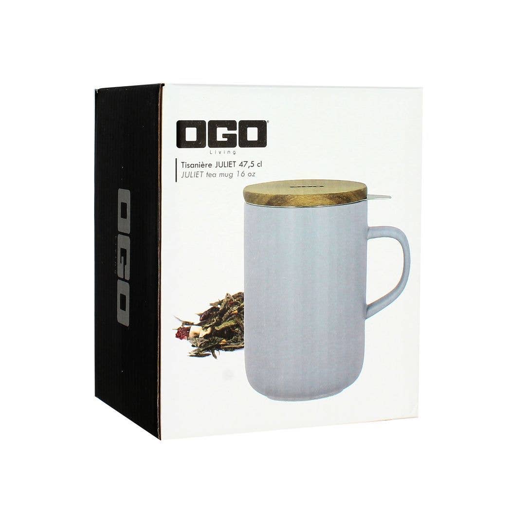 Tisanière juliet perle en grès et couvercle en acacia