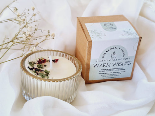 Bougie au soja (mini) bocal en verre en vétiver, patchouli et citronnelle: Français