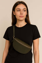 Sac Banane Bi-Matière Noir cuir– Fabrication Italienne: Camel