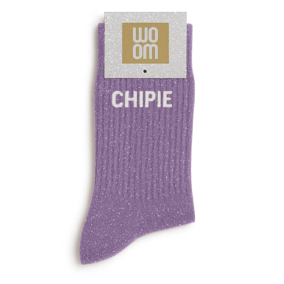 Chaussettes à Paillettes à Message "Chipie" Mauve
