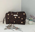 Trousse maquillage cube 100 % coton  : Léopard fleuri marron