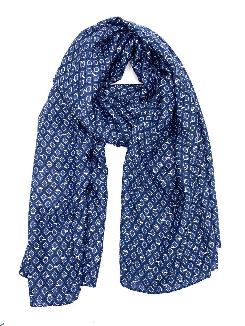 HH303140 Foulard imprimé motif géométrique avec dorure : Noir