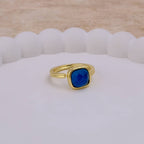 Bague Coussin Réglable Plaquée Or 18K Apatite Bleu Néon