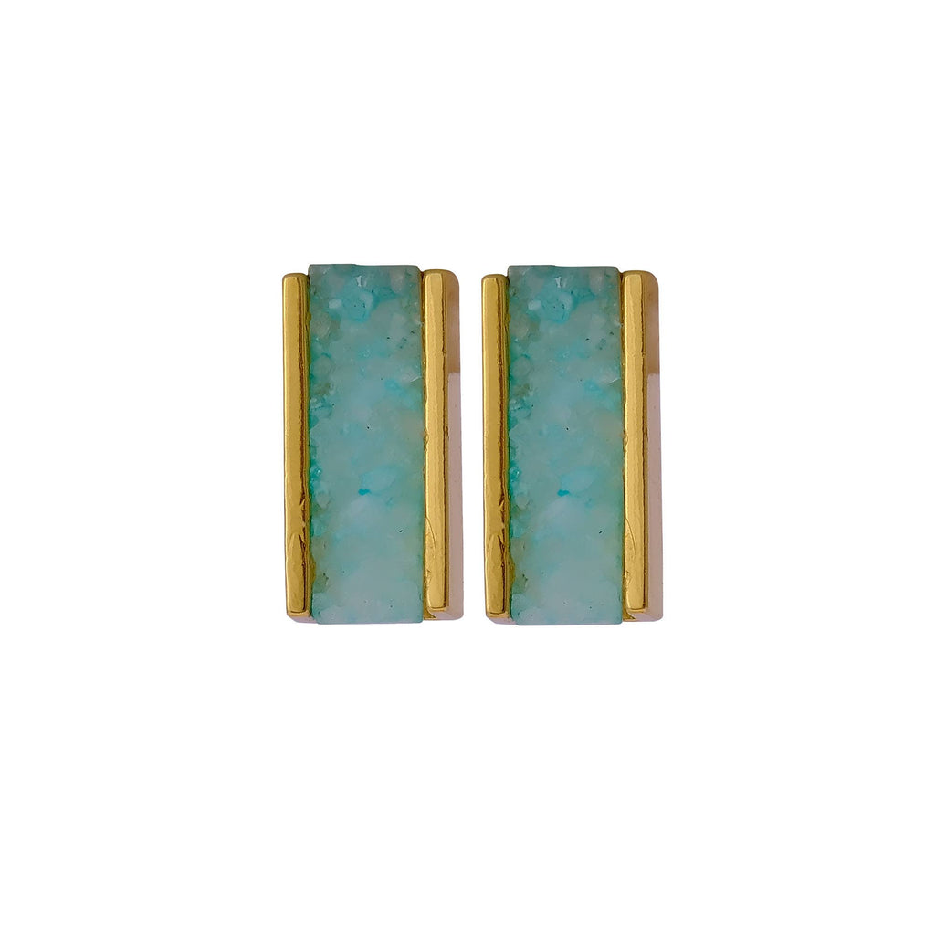 Clou serti en barre anti-ternissement avec pierre précieuse druzy vert clair