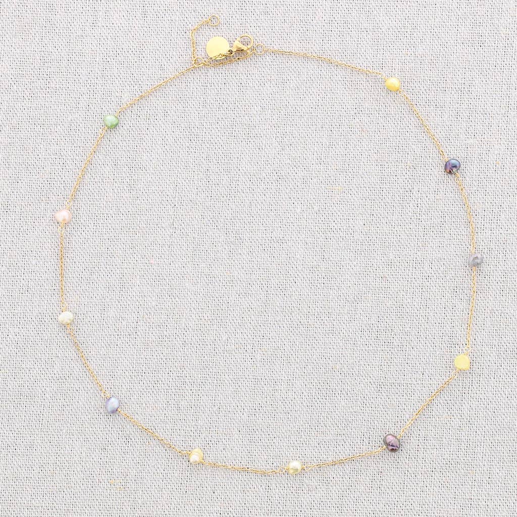 Collier Ras-du-Cou Acier Perles Multicolores: Multicolore