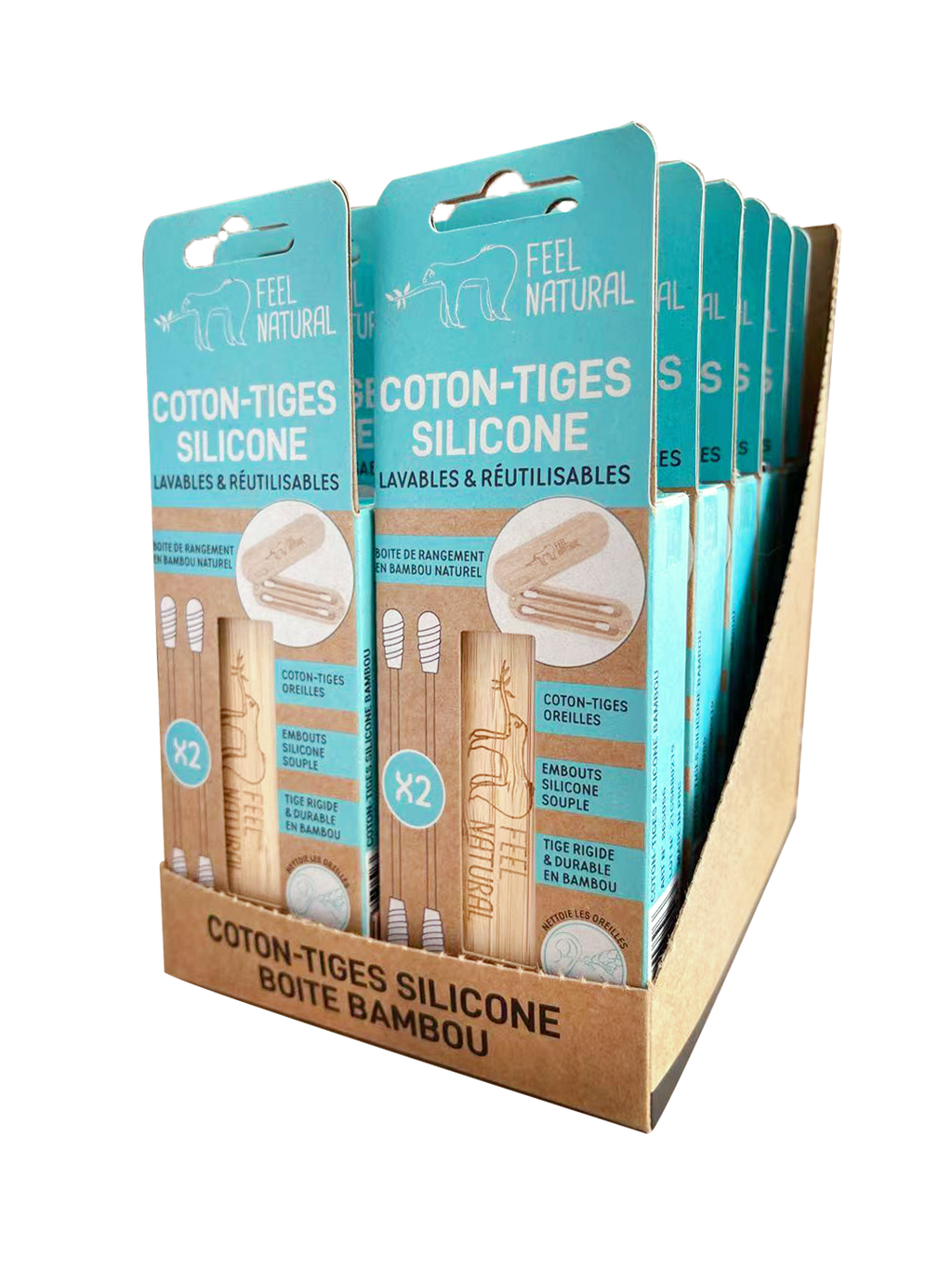 Boîte bambou + 2 coton tiges Silicone - Feel Natural