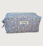 Trousse maquillage cube 100 % coton  : Fleur rouge turquoise