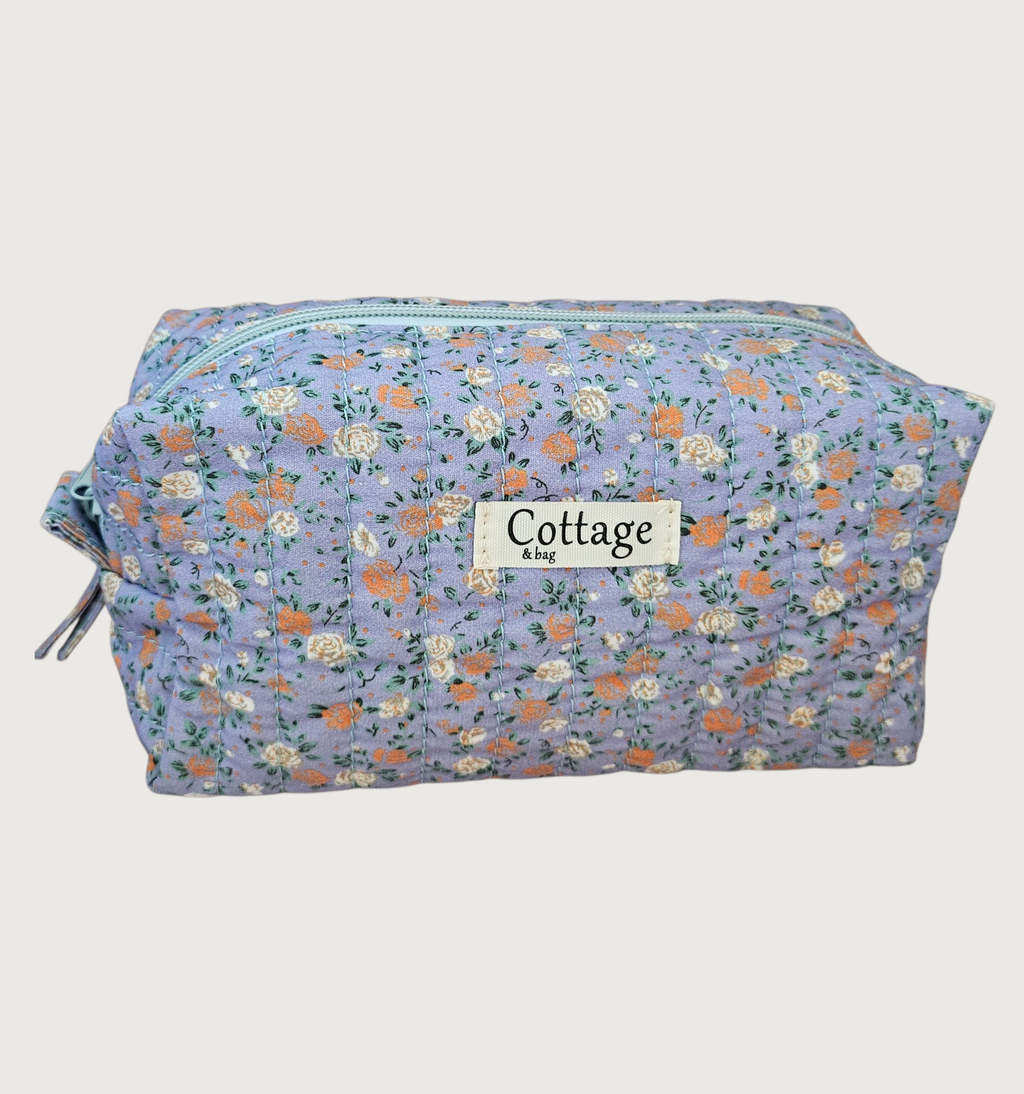 Trousse  de toilette XL 100 % coton  : Fleur rouge turquoise