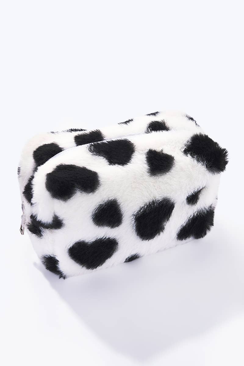 Trousse fausse fourrure motif cœur CY208-210JH: Blanc / 100% Polyester