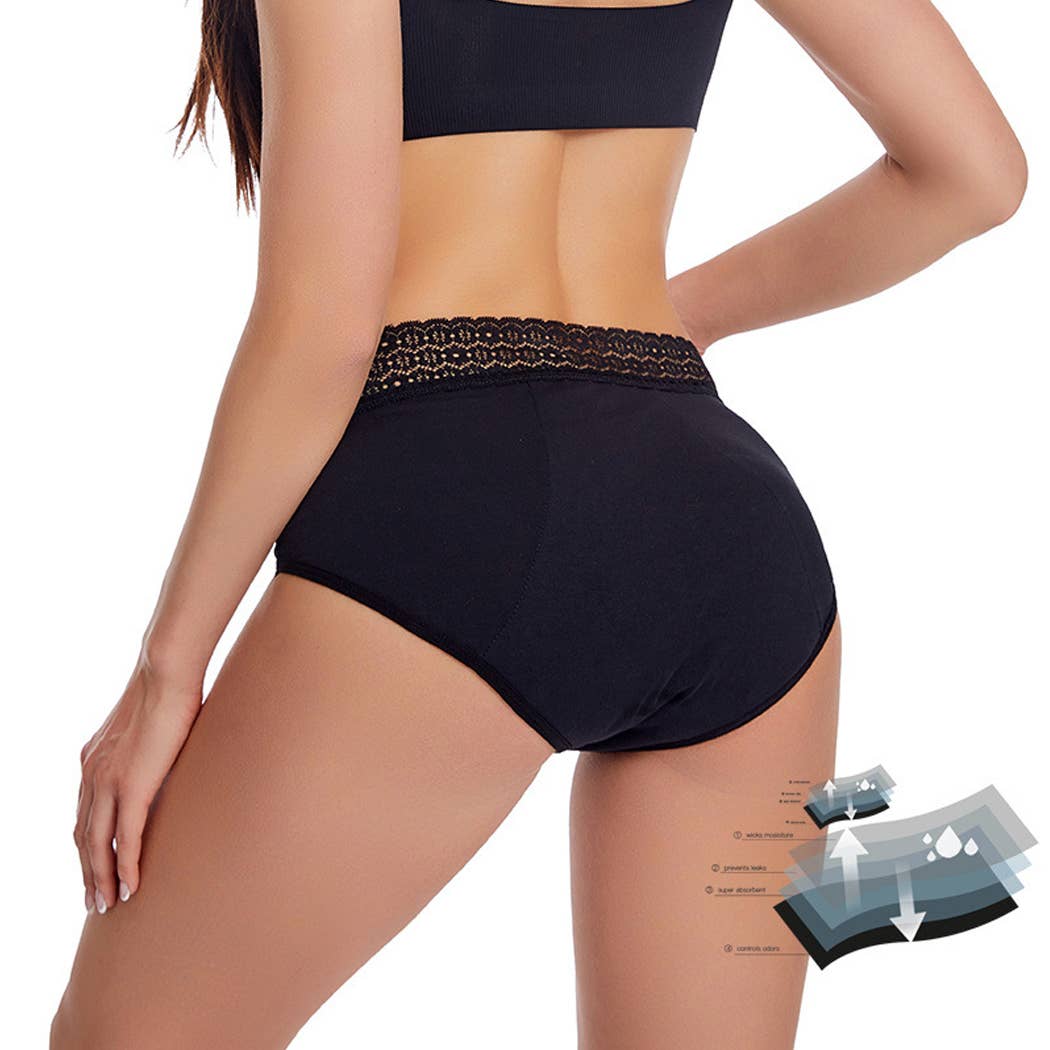 Culotte coton à taille basse avec dentelle: Noir / XL