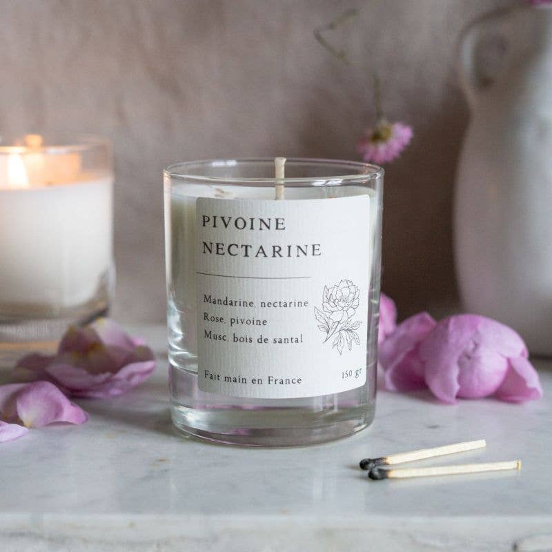 Bougie parfumée artisanale cire végétale - Pivoine nectarine: 150G ± 40H