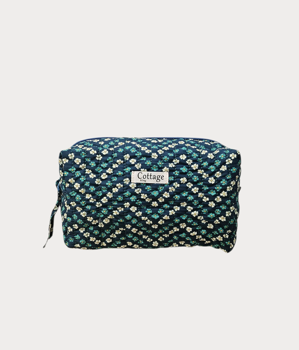 Trousse maquillage cube 100 % coton  : Zig bleu