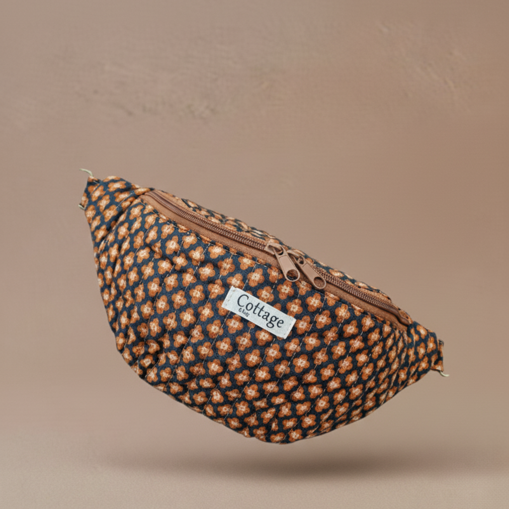 Banane  100 % coton   : Léo fleuri marron 2 curseurs