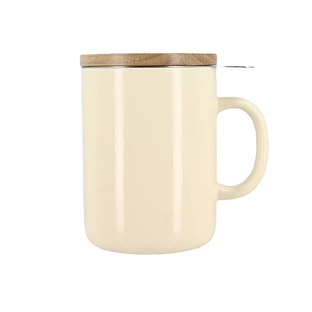 Tisanière Anna 350ml en grès crème et couvercle en bois