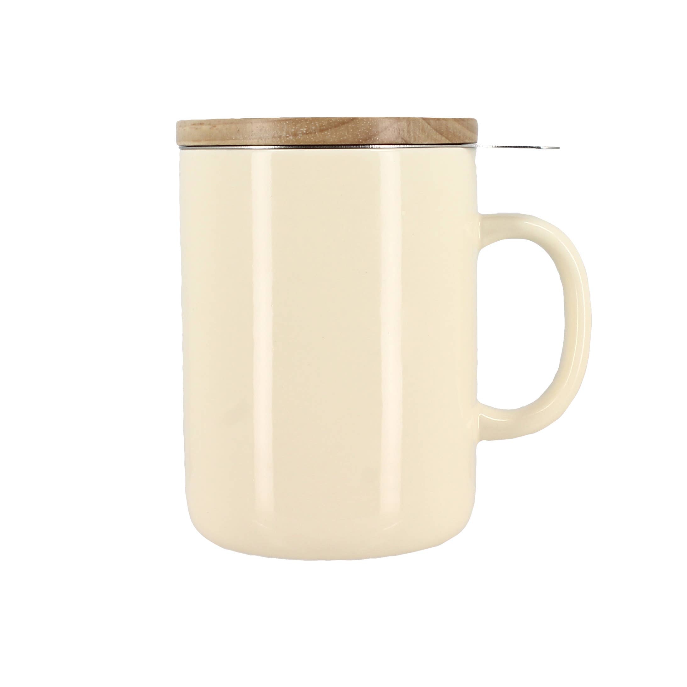 Tisanière Anna 350ml en grès crème et couvercle en bois