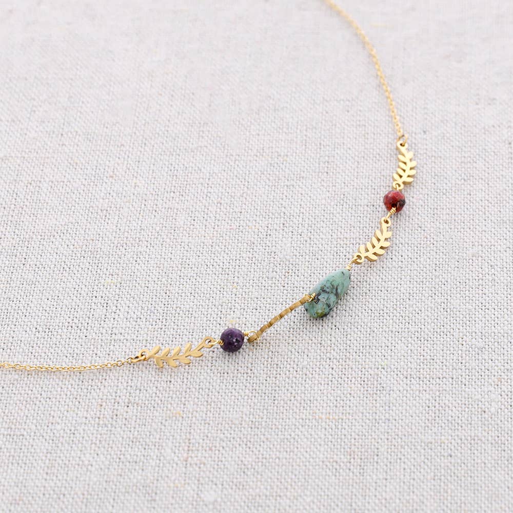 Collier Steel Stones Leaves: Vert