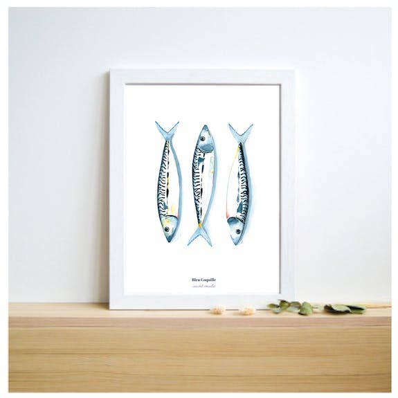Papeterie Affiche Illustration Déco -  Les Maquereaux: 14.8 x 21 cm