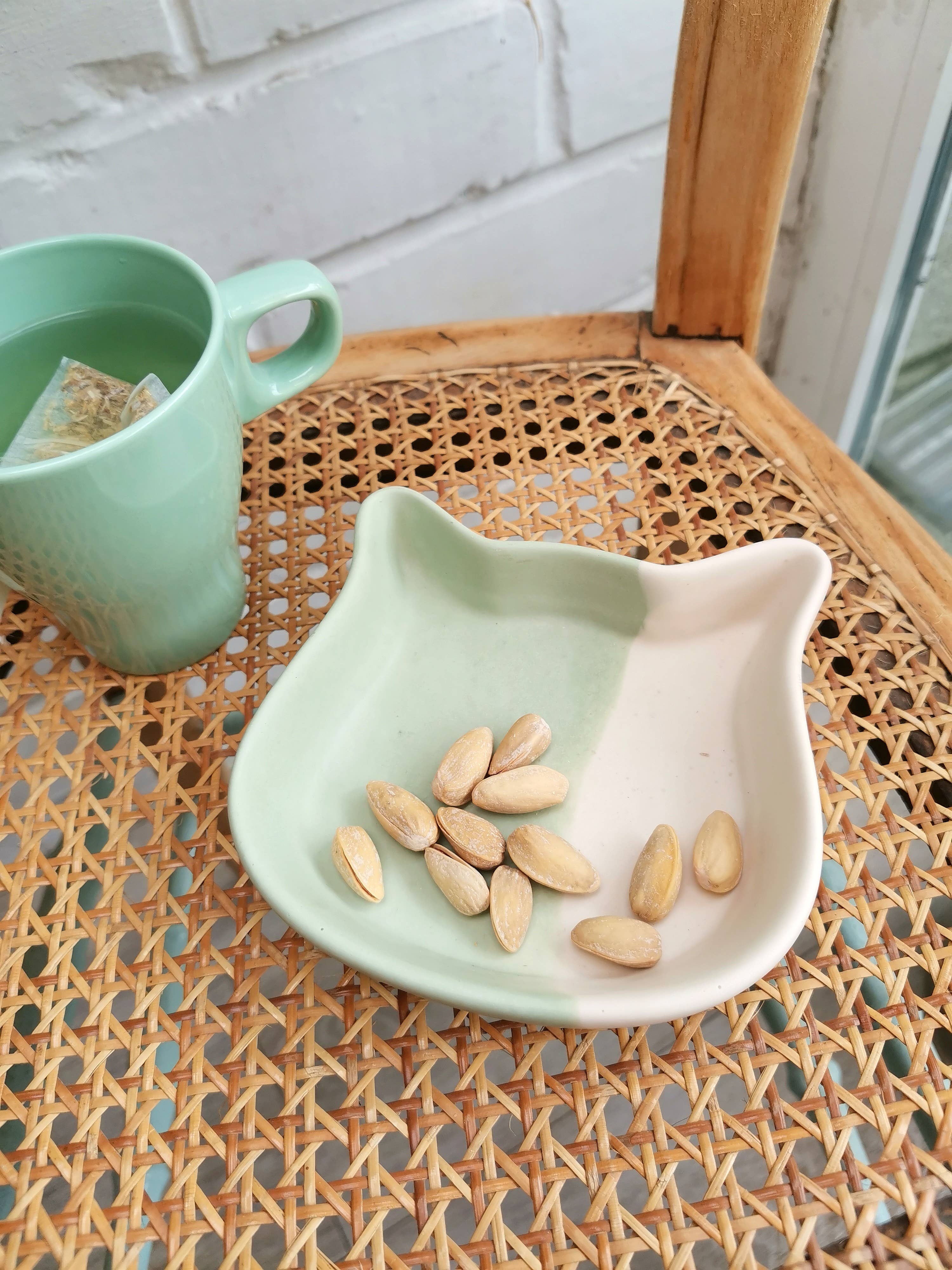 Plateau bol en forme de chat: Vert/blanc