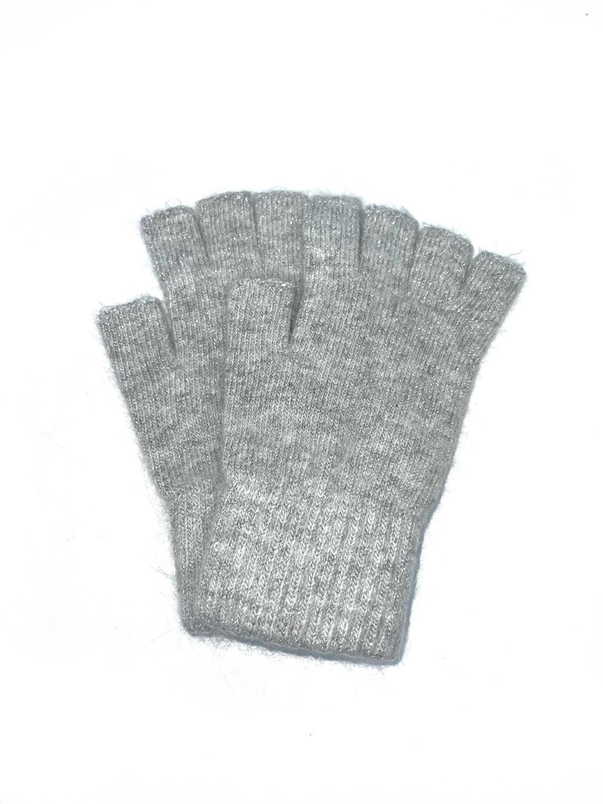 ST-3019 Mitaine uni lurex en laine d'angora mélangé: Gris