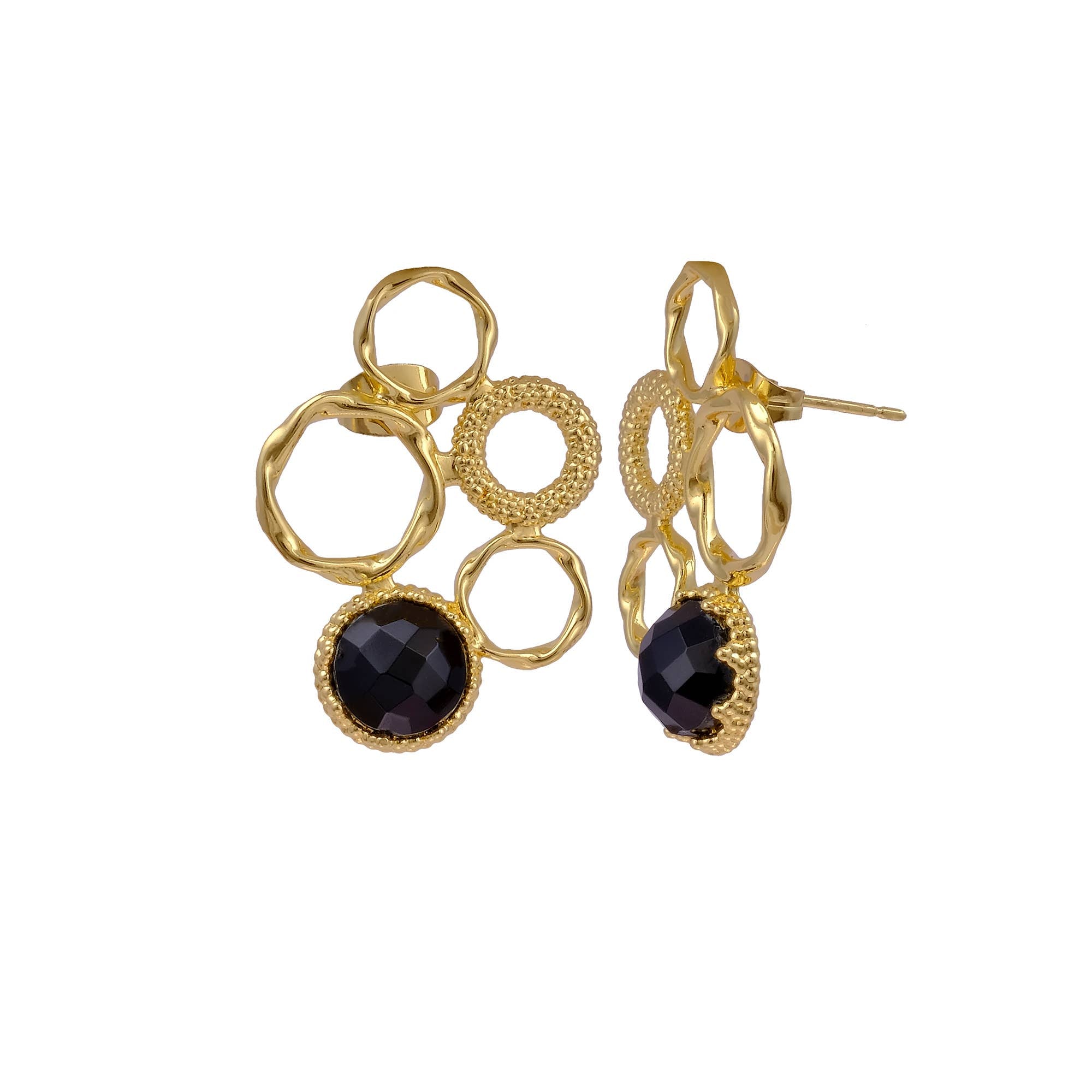 Boucles d'oreilles en onyx noir fait main plaquées or.