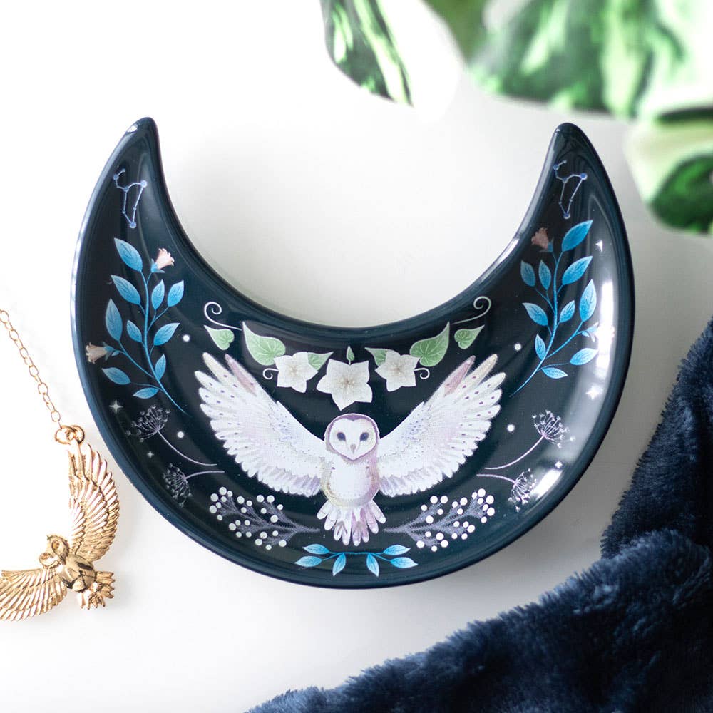 Plat à bibelots Hibou Lune Croissante