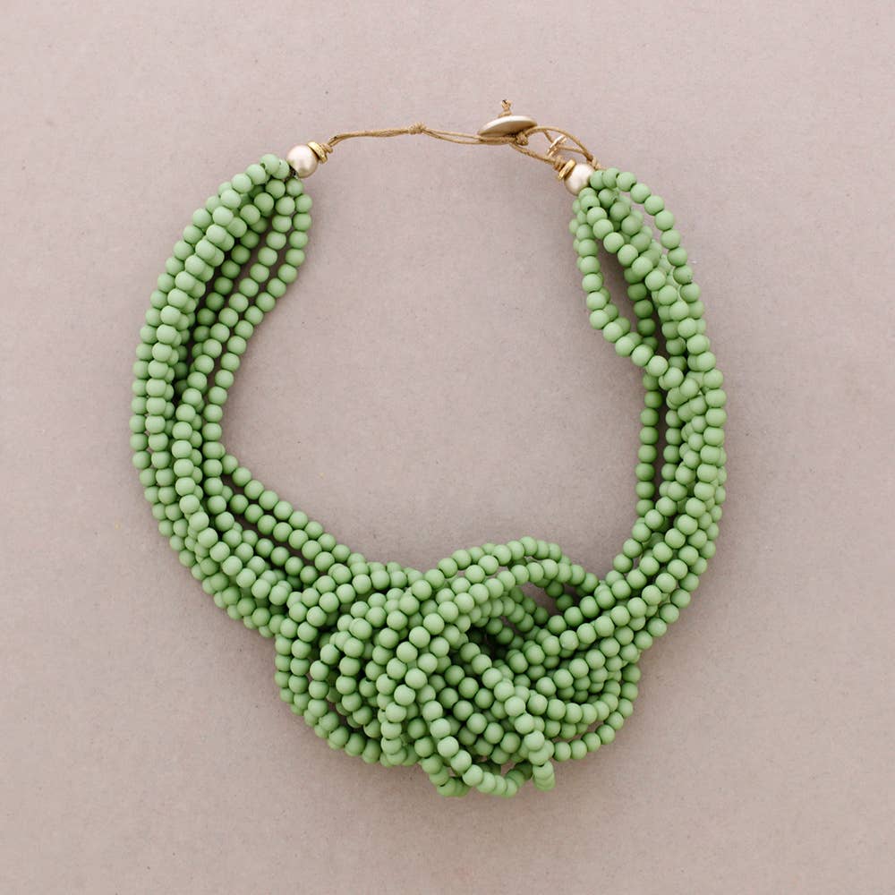 Collier Ras du Cou Nœud Perles Résine (B): Vert Menthe Foncé