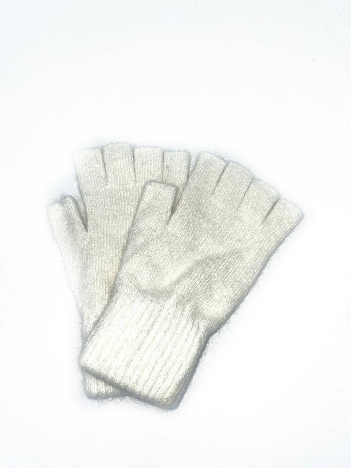 ST-3019 Mitaine uni lurex en laine d'angora mélangé: Gris