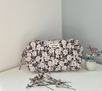 Trousse maquillage cube 100 % coton  : Fleur rouge marine