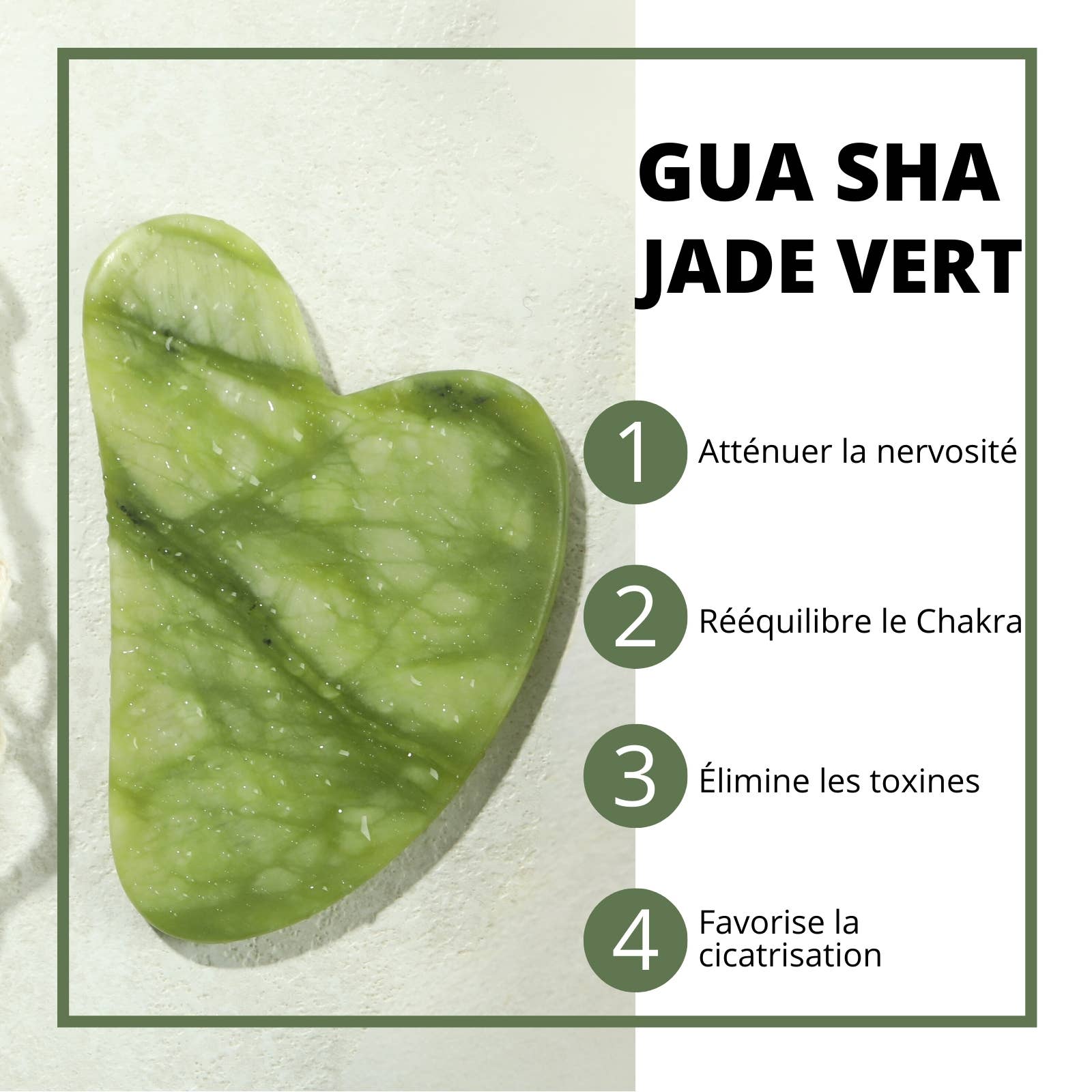 Pierre de massage en jade vert - Gua Sha masseur facial