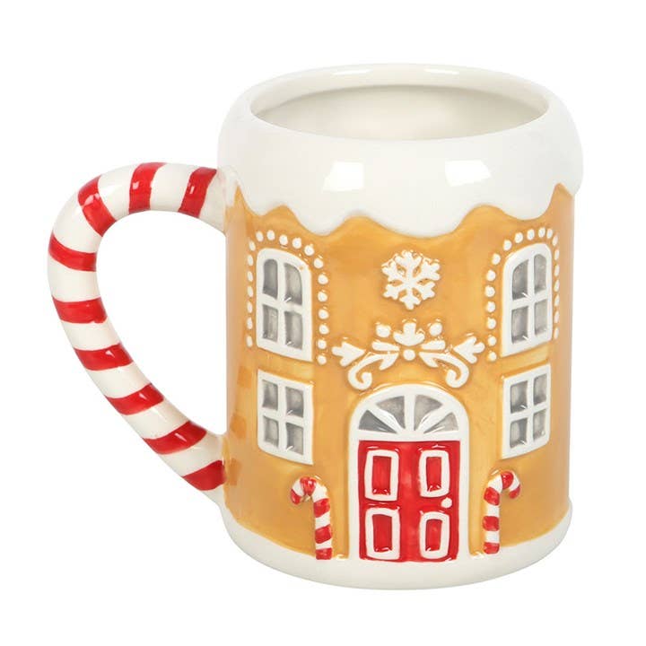 Mug de Noël en forme de maison en pain d'épices et de sucre d'orge