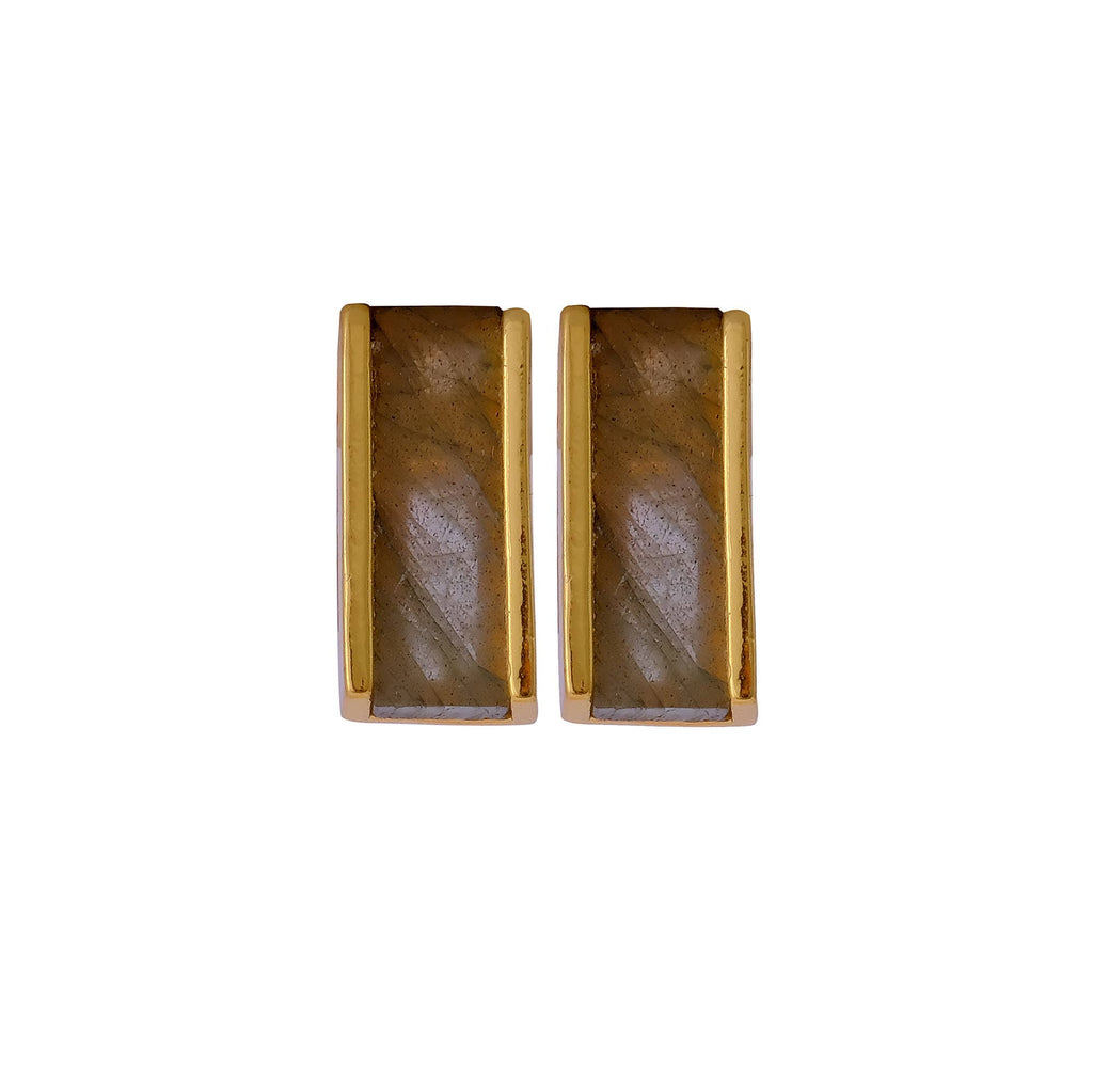 Boucles d'oreilles en forme de barre en labradorite, pierre de naissance de février.