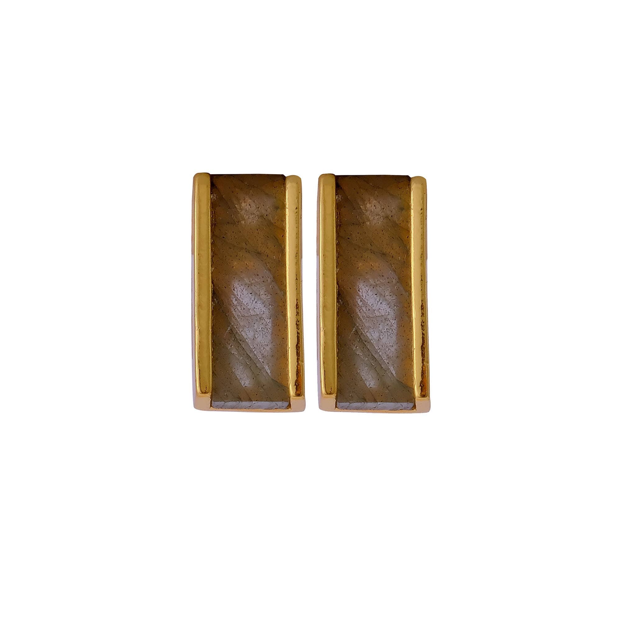 Boucles d'oreilles en forme de barre en labradorite, pierre de naissance de février.