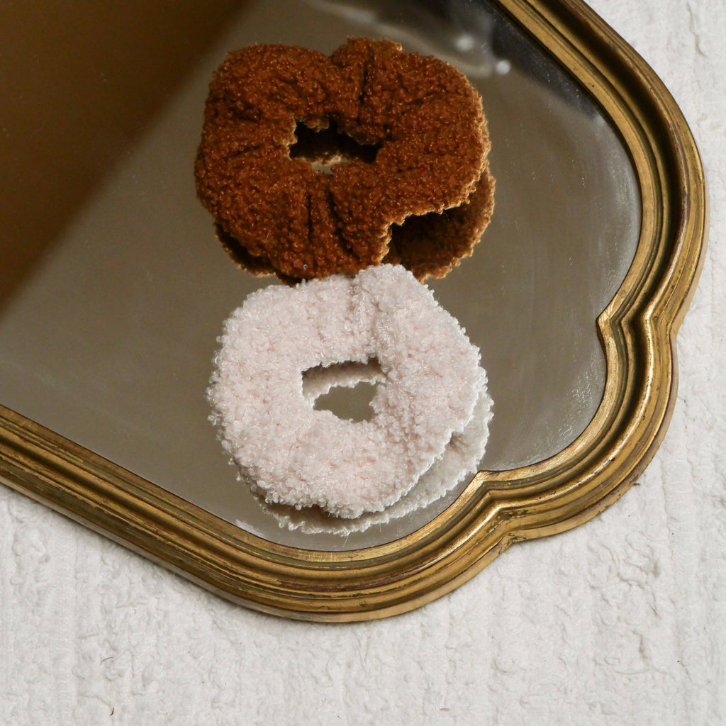 Lot de 2 chouchou sherpa: Camel & Beige