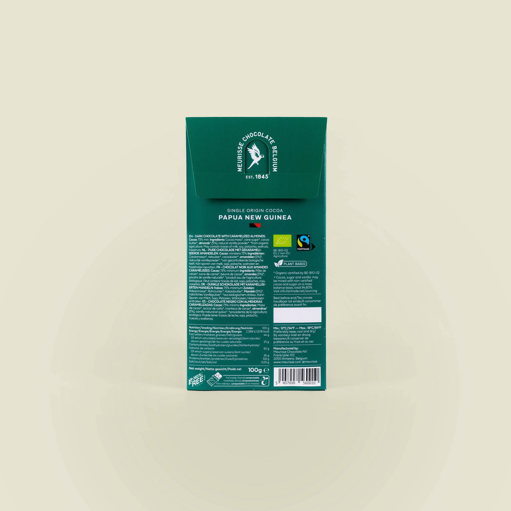 Chocolat noir biologique aux amandes caramélisées (100g)