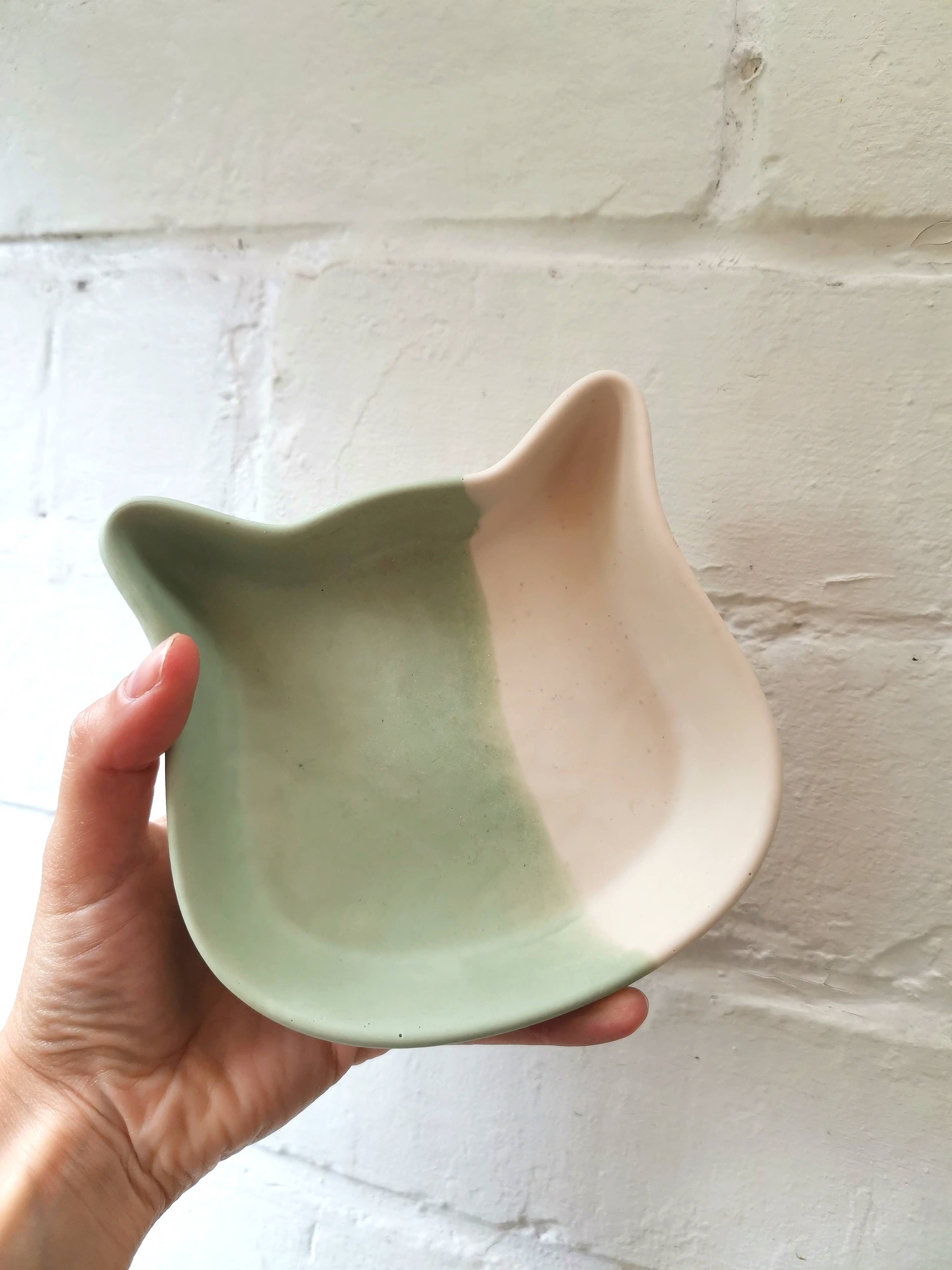 Plateau bol en forme de chat: Vert/blanc