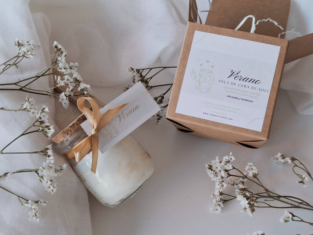 Bougie de soja en pot en verre orange douce et sauge: Français / Avec boîte