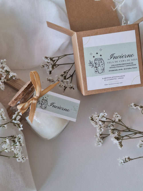 Bougie soja pot en verre vétiver, patchouli et citronnelle: Francés / Con caja