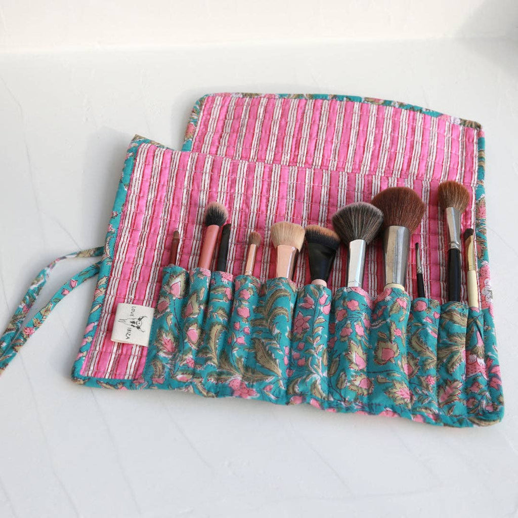 Trousse de pinceaux de maquillage bleue