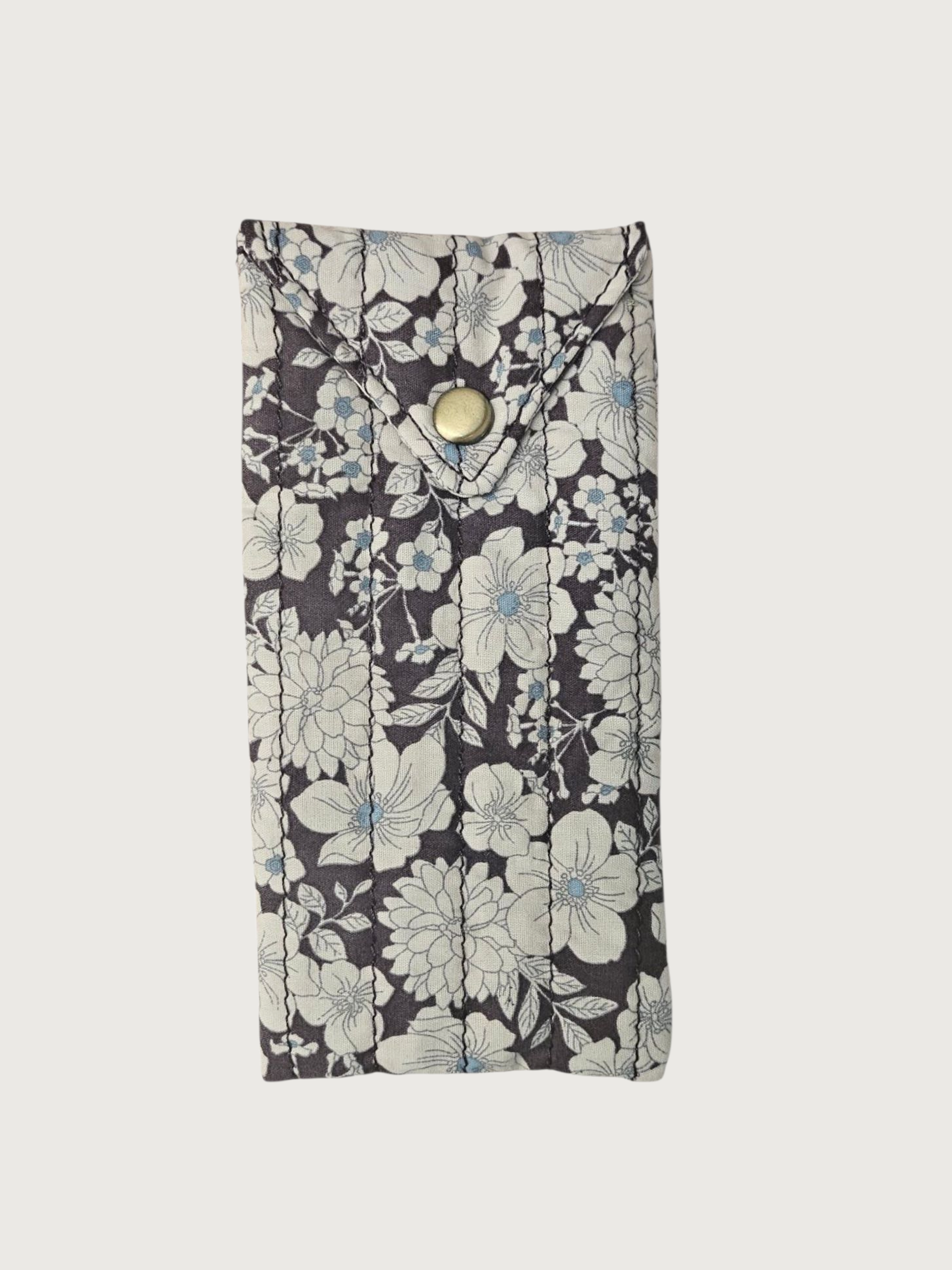 Trousse  lunette / stylo en 100 % coton : Fleur rouge turquoise