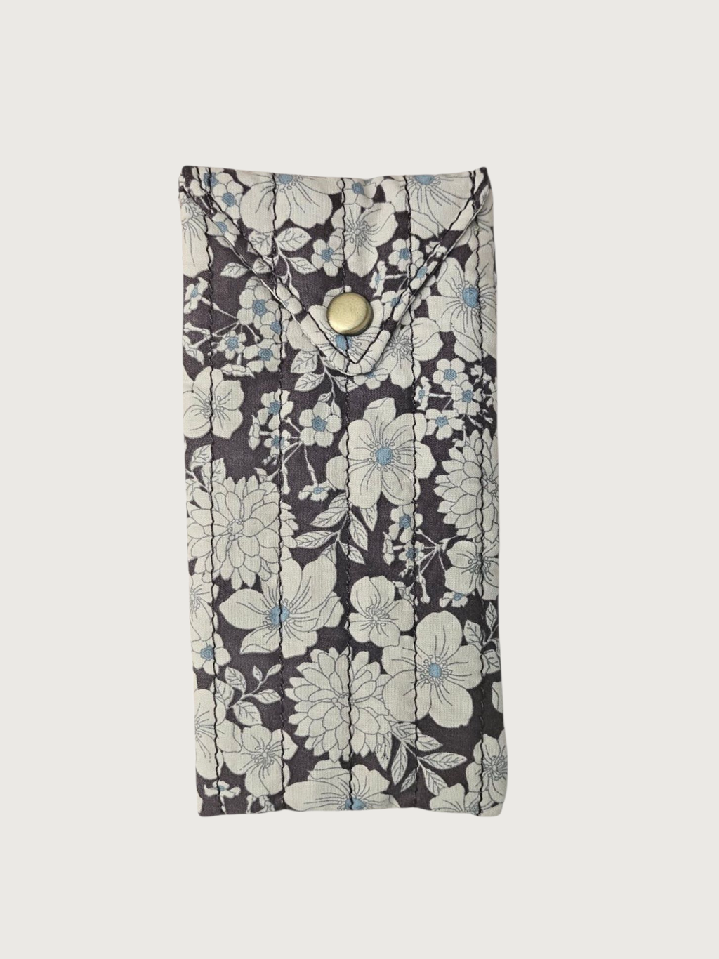 Trousse  lunette / stylo en 100 % coton : Fleur rouge marine