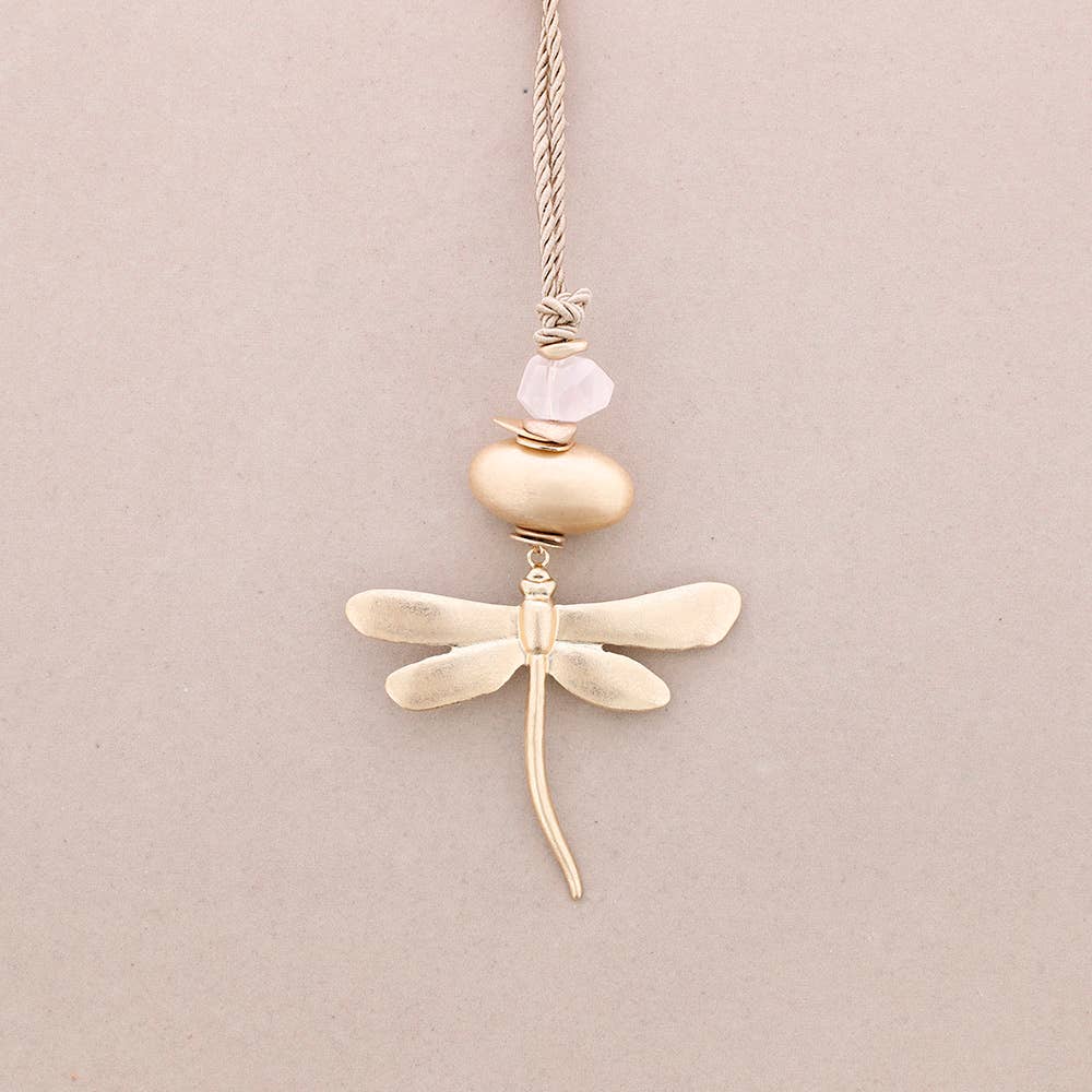 Collier à pendentif long en pierre métallique en forme de libellule: Bleu