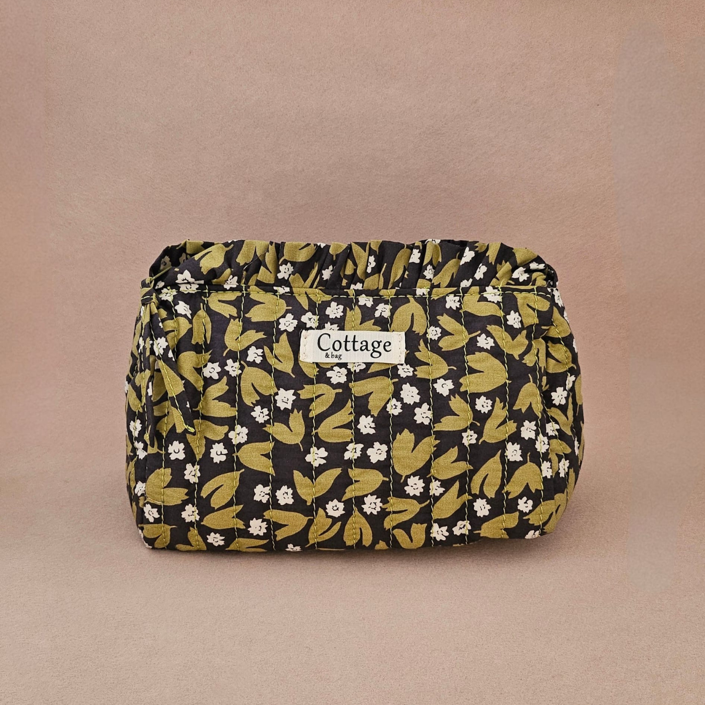 Trousse maquillage froufrou 100 % coton  : Léopard fleuri marron