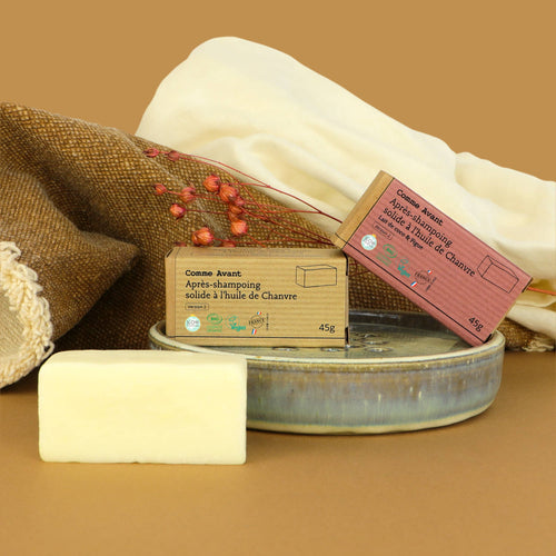 Après-shampoing solide à l'huile de chanvre bio: Parfum Lait de coco et figue