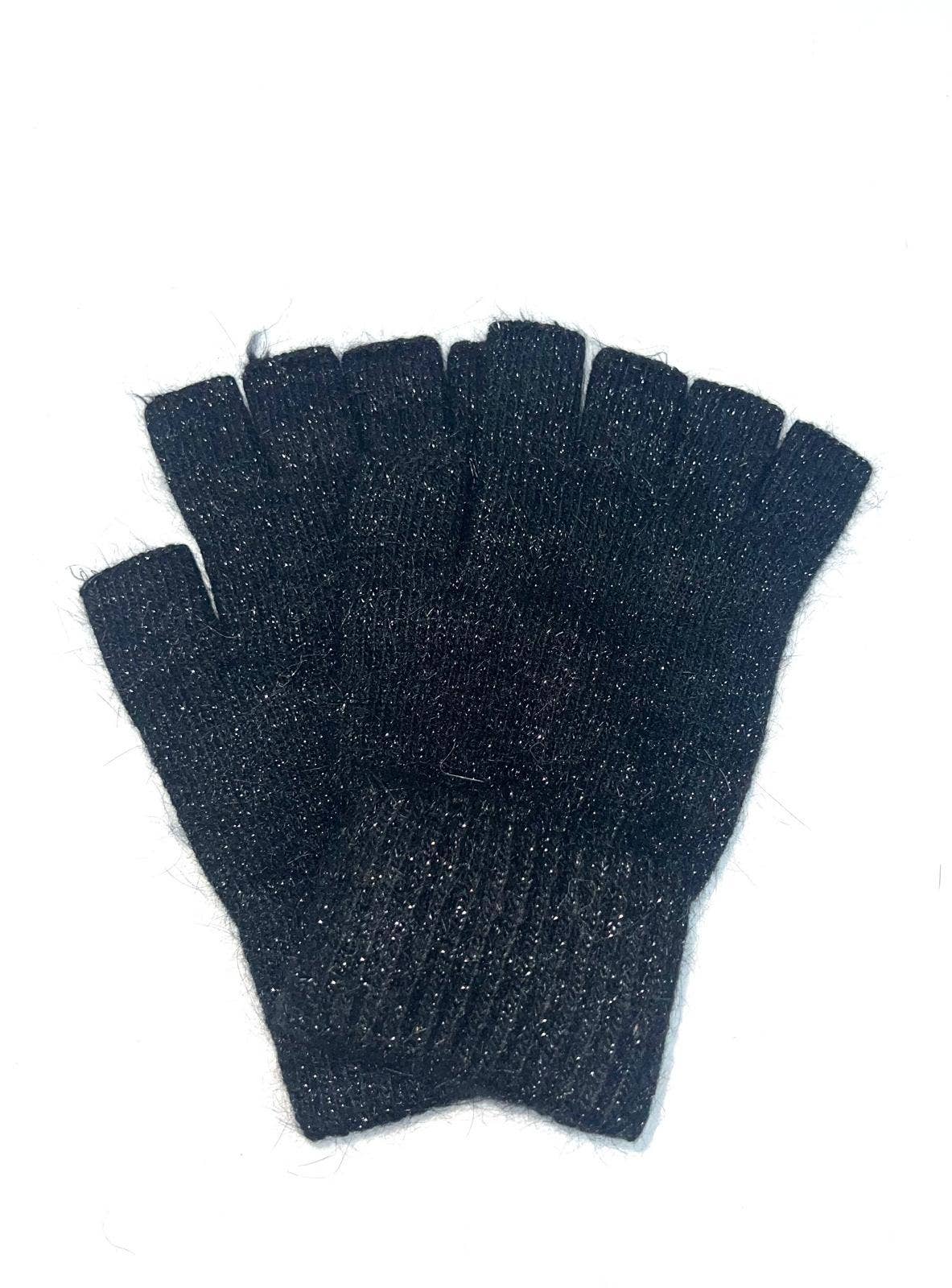 ST-3019 Mitaine uni lurex en laine d'angora mélangé: Noir